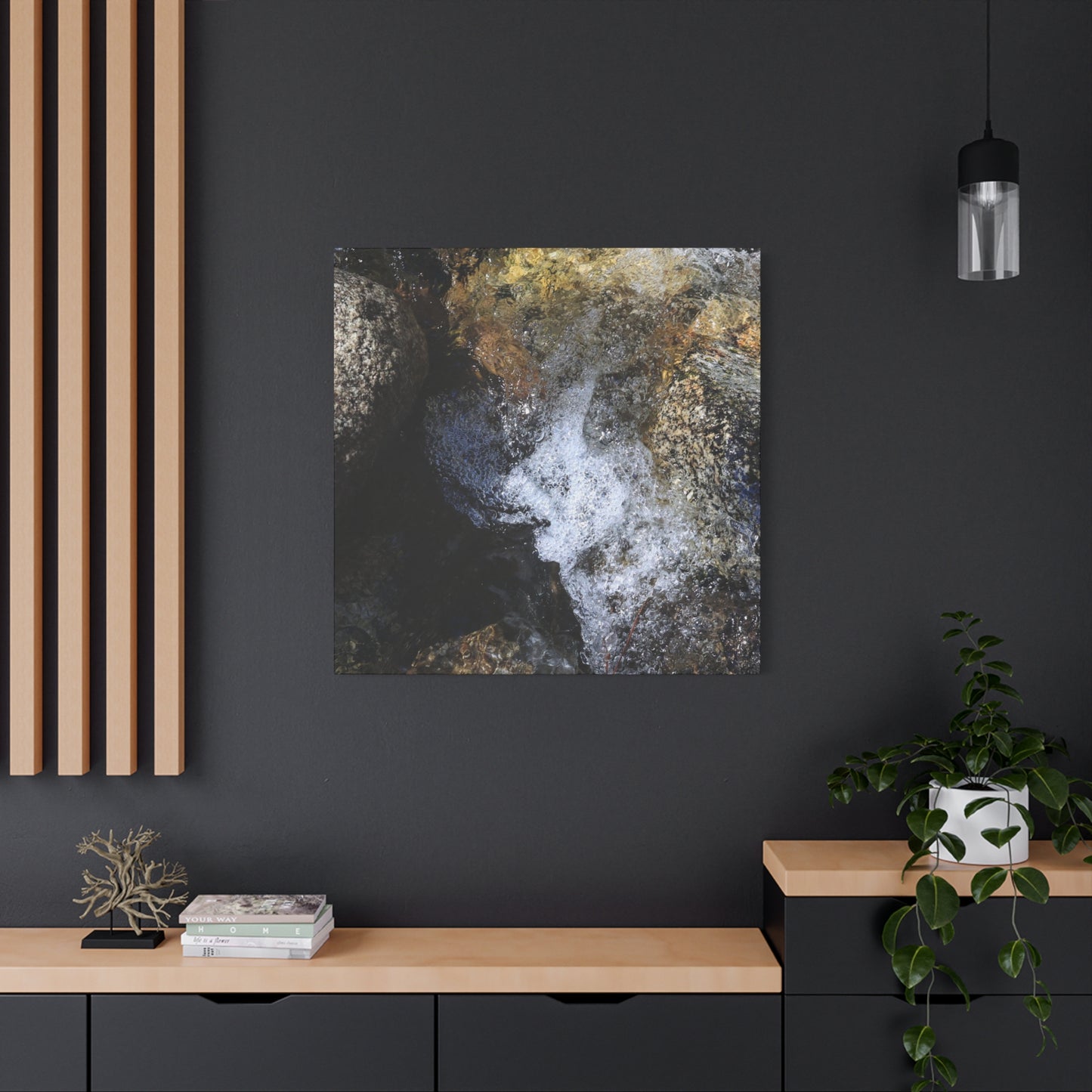 Water's Whisper Between Stone - Unique Frameless Canvas Wall Art
