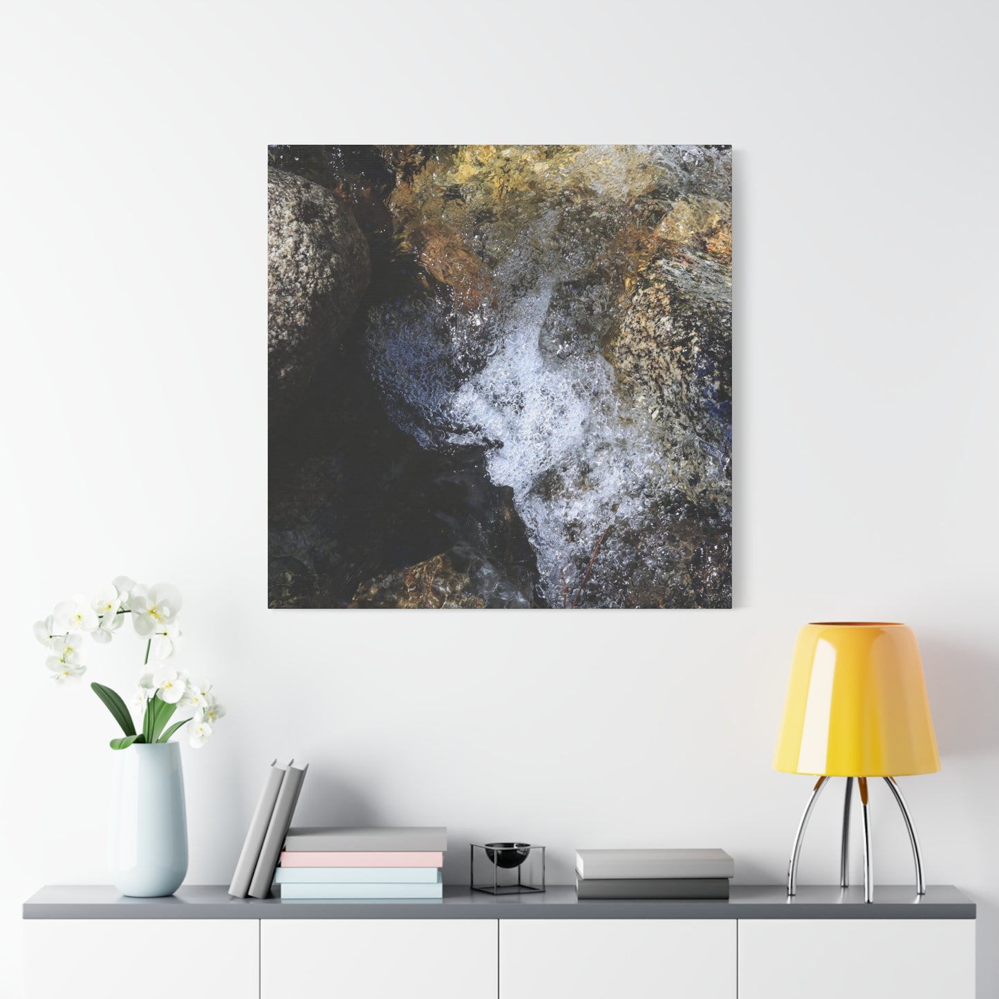 Water's Whisper Between Stone - Unique Frameless Canvas Wall Art