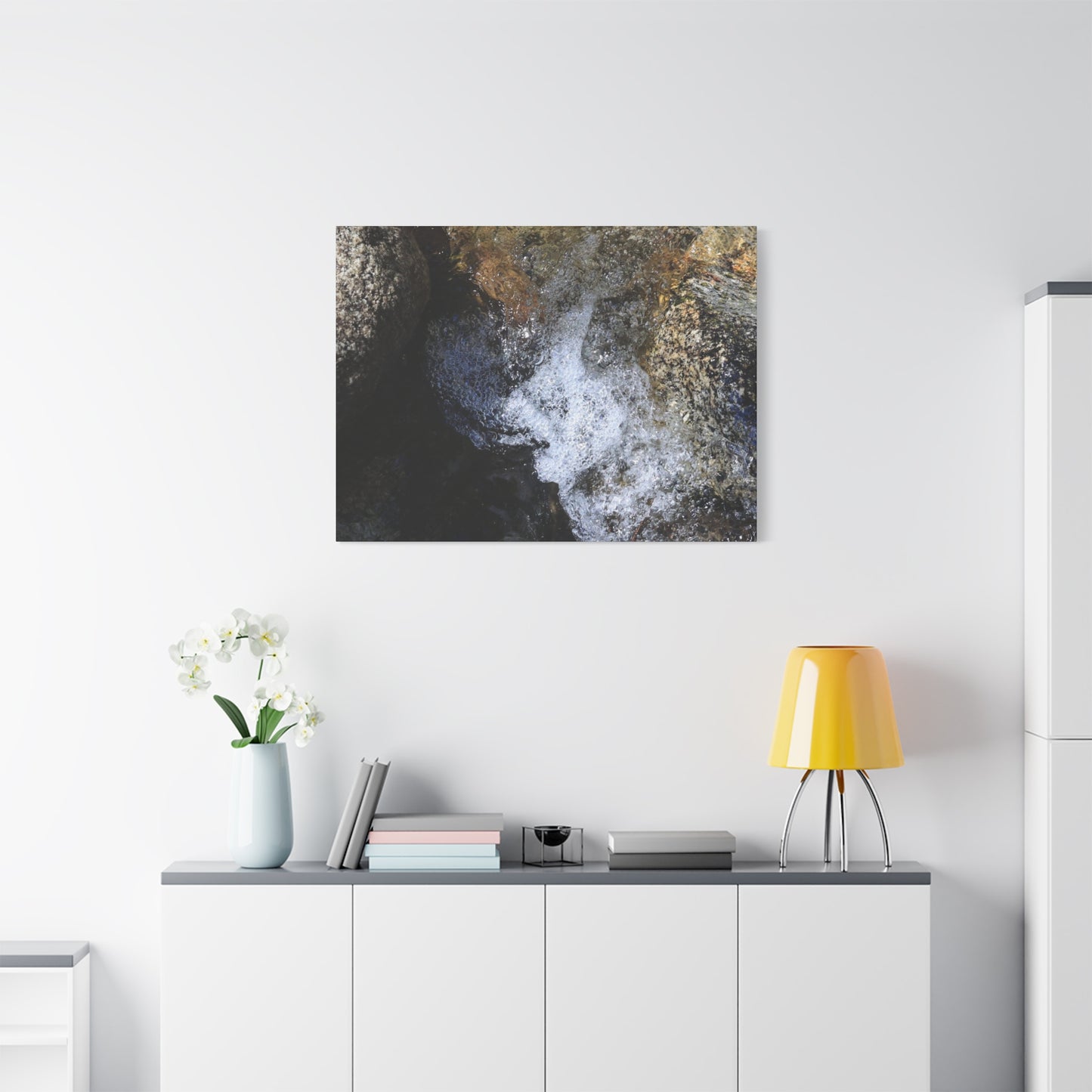 Water's Whisper Between Stone - Unique Frameless Canvas Wall Art