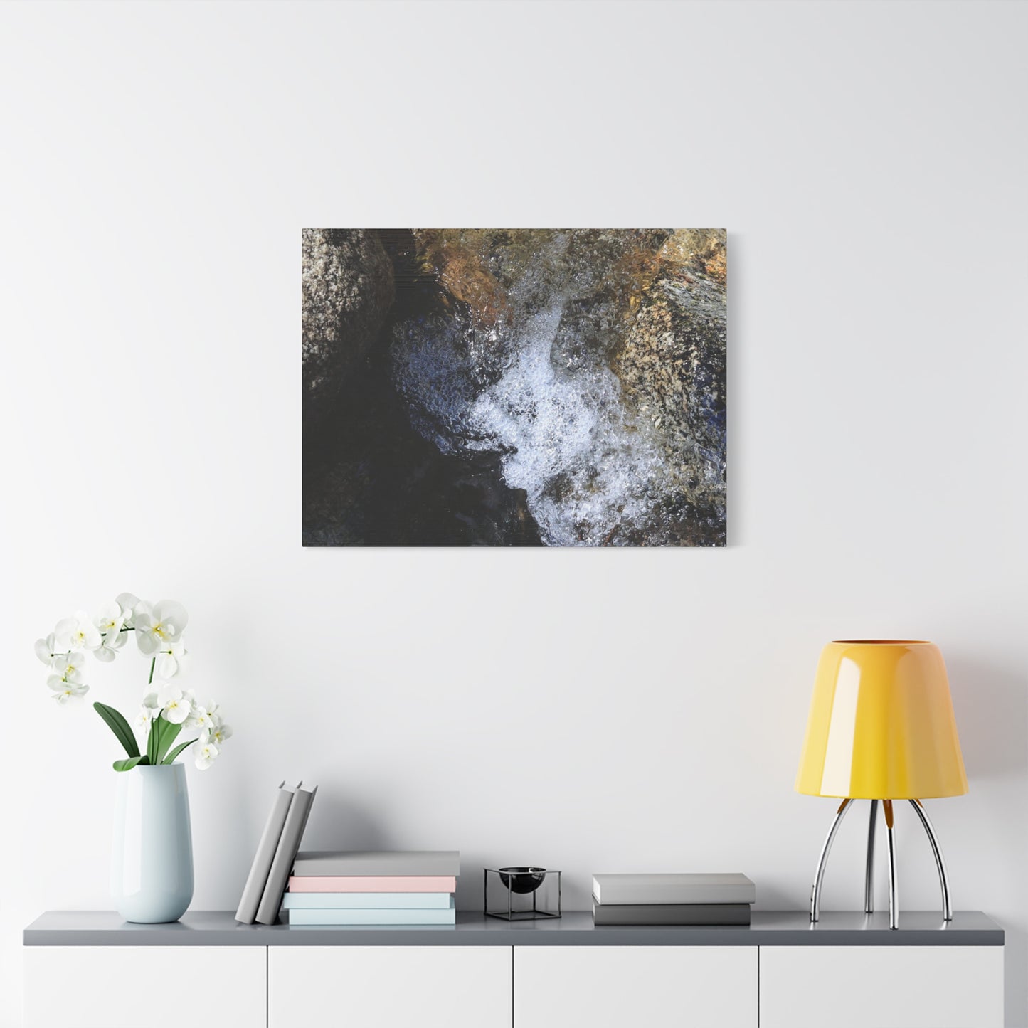 Water's Whisper Between Stone - Unique Frameless Canvas Wall Art