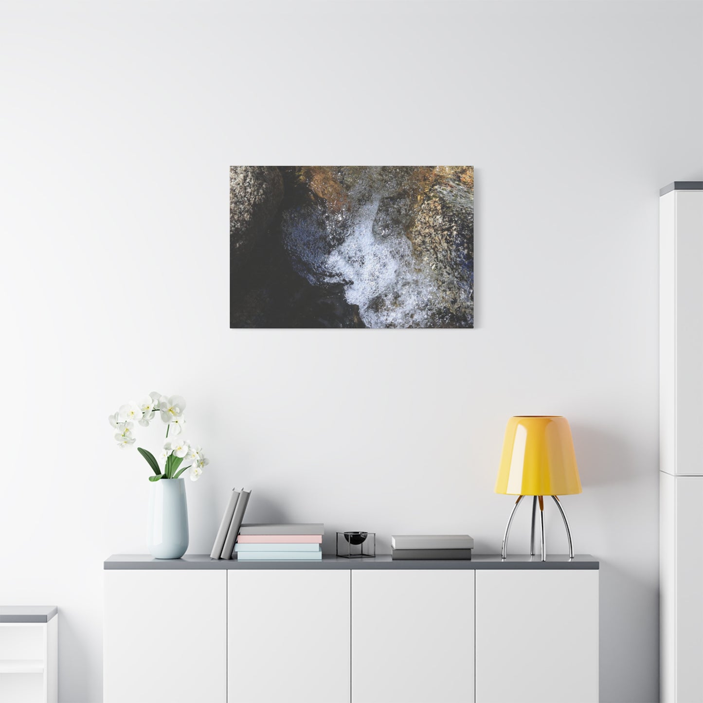Water's Whisper Between Stone - Unique Frameless Canvas Wall Art