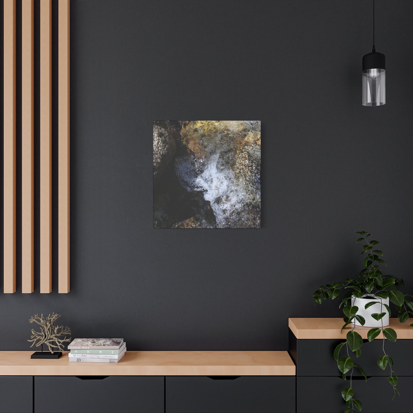 Water's Whisper Between Stone - Unique Frameless Canvas Wall Art
