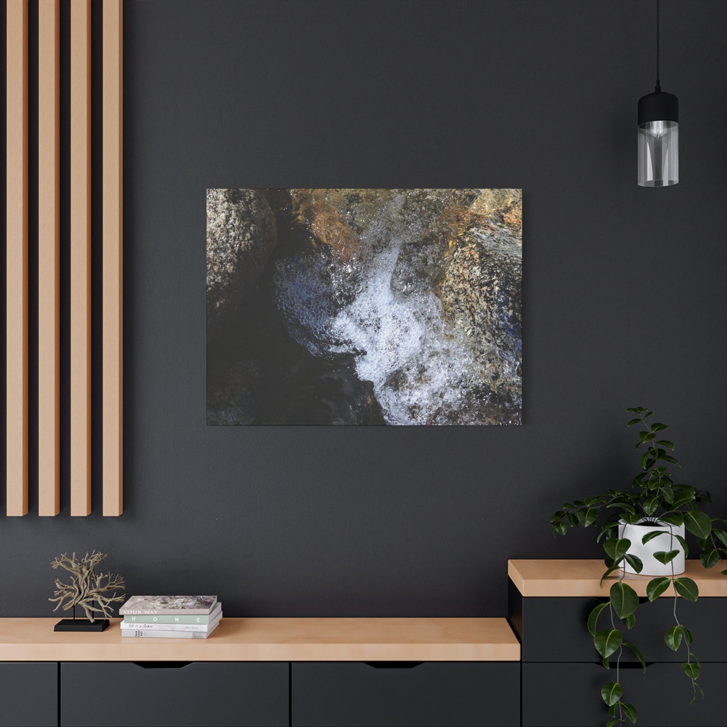 Water's Whisper Between Stone - Unique Frameless Canvas Wall Art