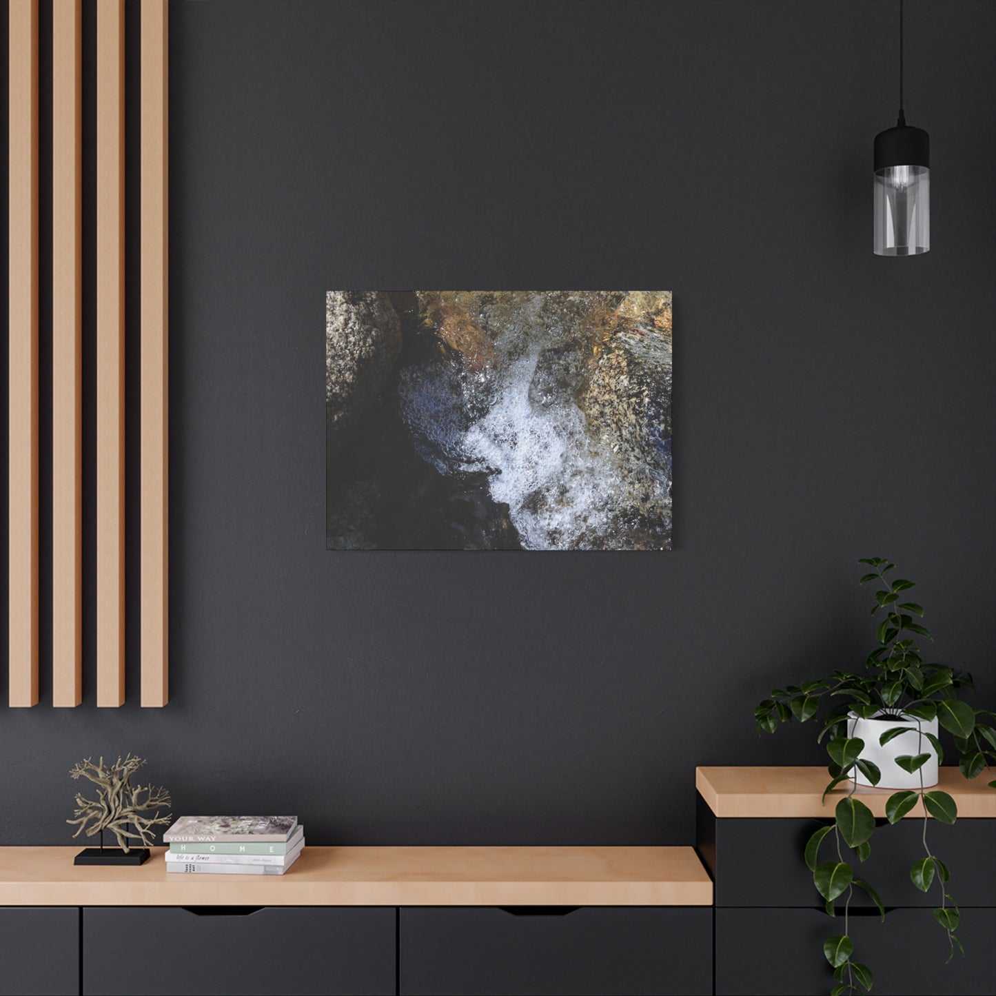 Water's Whisper Between Stone - Unique Frameless Canvas Wall Art