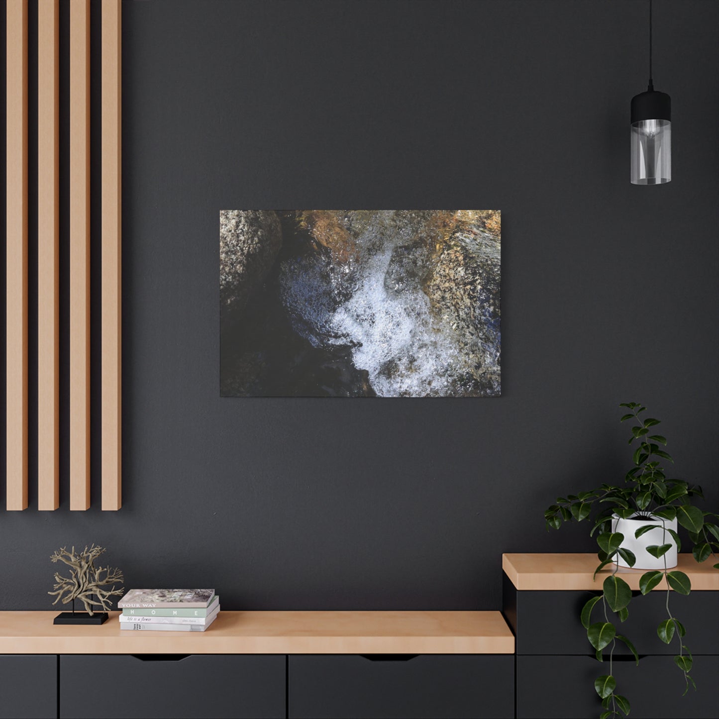 Water's Whisper Between Stone - Unique Frameless Canvas Wall Art
