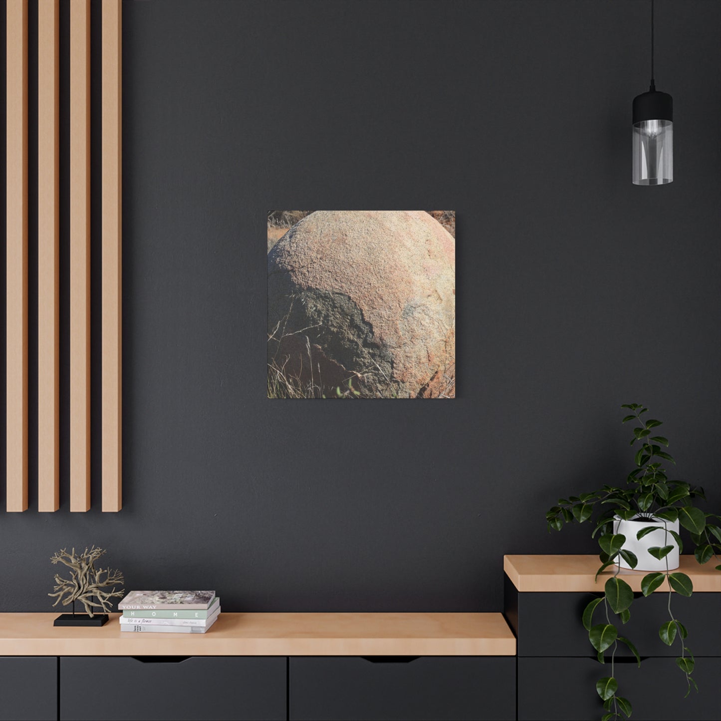 Stone Sphere in Arid Landscape - Unique Stretched Canvas Wall Art - Art By Earth