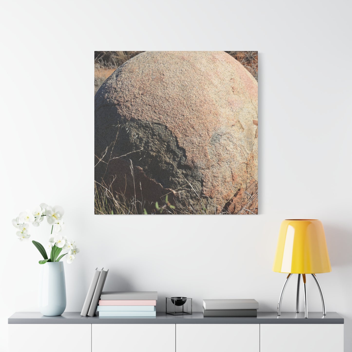 Stone Sphere in Arid Landscape - Unique Stretched Canvas Wall Art - Art By Earth