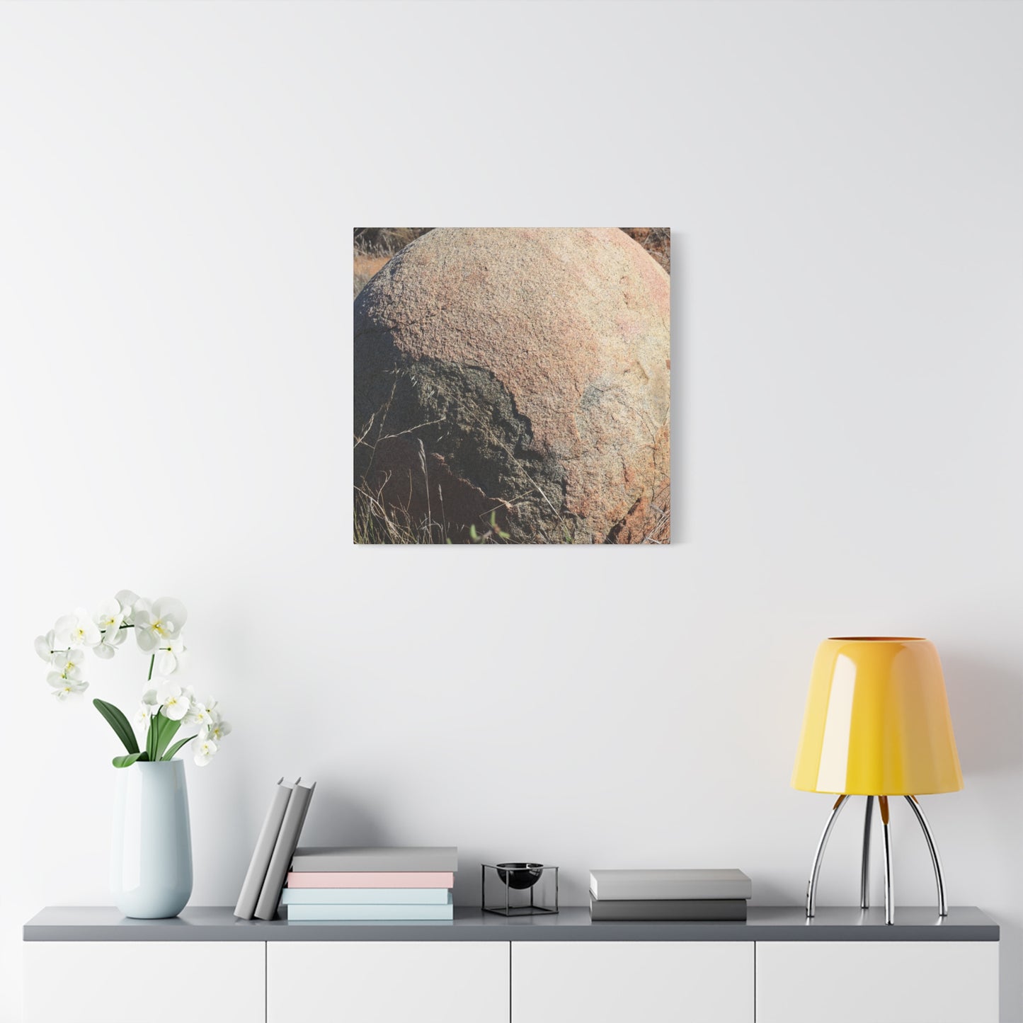 Stone Sphere in Arid Landscape - Unique Stretched Canvas Wall Art - Art By Earth